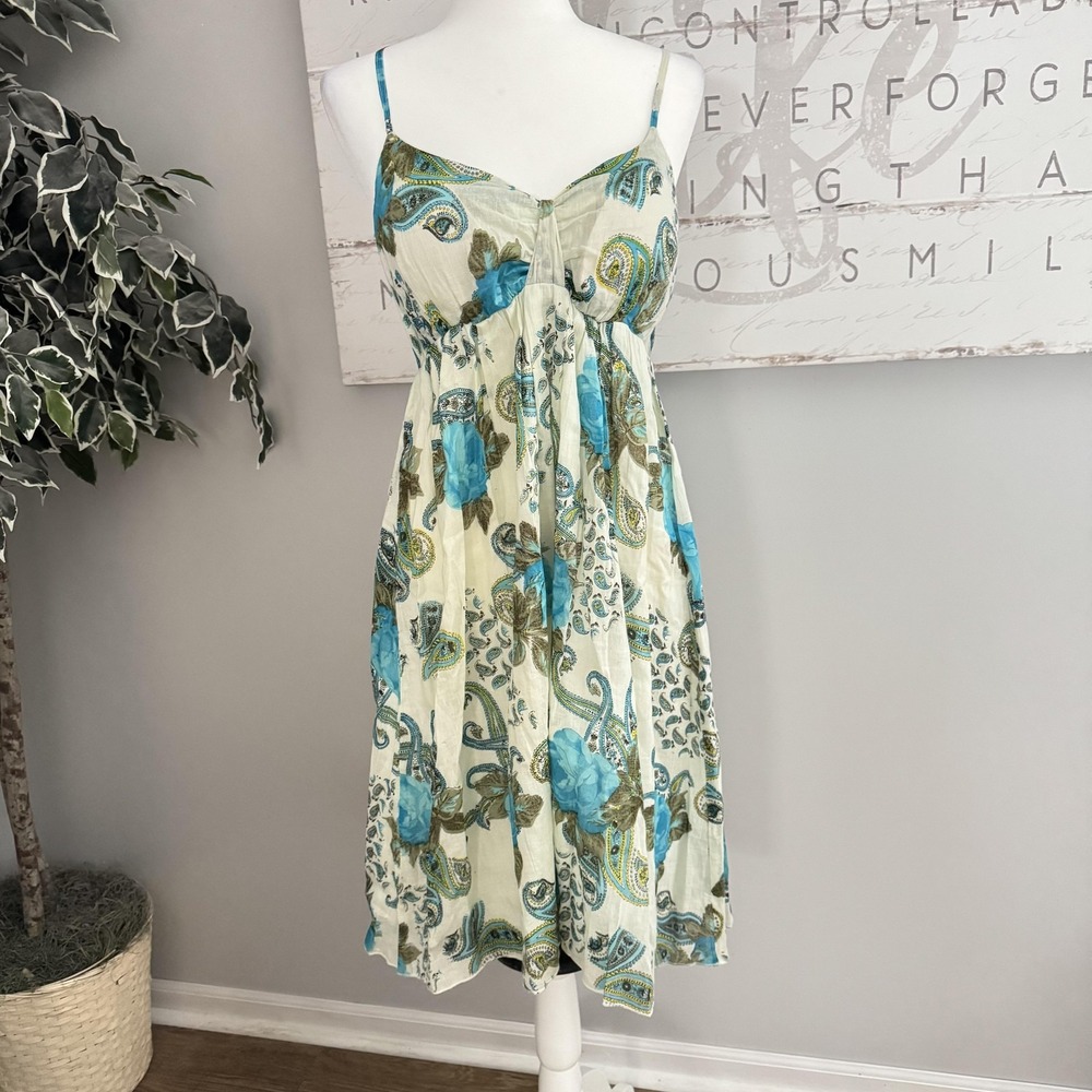 Etc. by Lazy Daisy Dress Womens Large Blue Floral‎ Paisley Sundress Cotton Boho